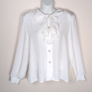 Vintage 80s Select by Elite White Ruffle Blouse  Size 12 (L/XL)